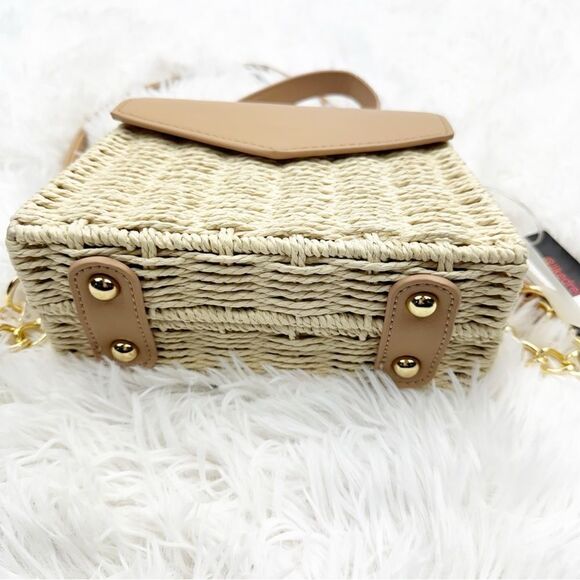 Like Dreams Skylar Taupe Vegan Leather Straw Crossbody Hand Bag - Picture 5 of 13